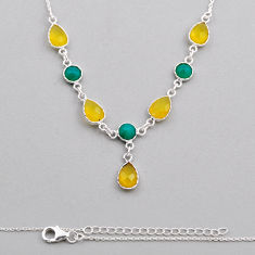 925 sterling silver 13.27cts natural yellow blue chalcedony pear necklace n24605