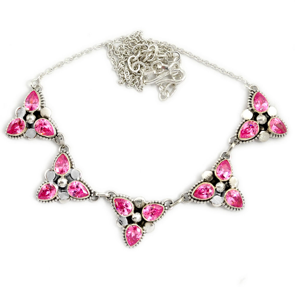 925 sterling silver pink kunzite (lab) pear cut necklace jewelry j2347