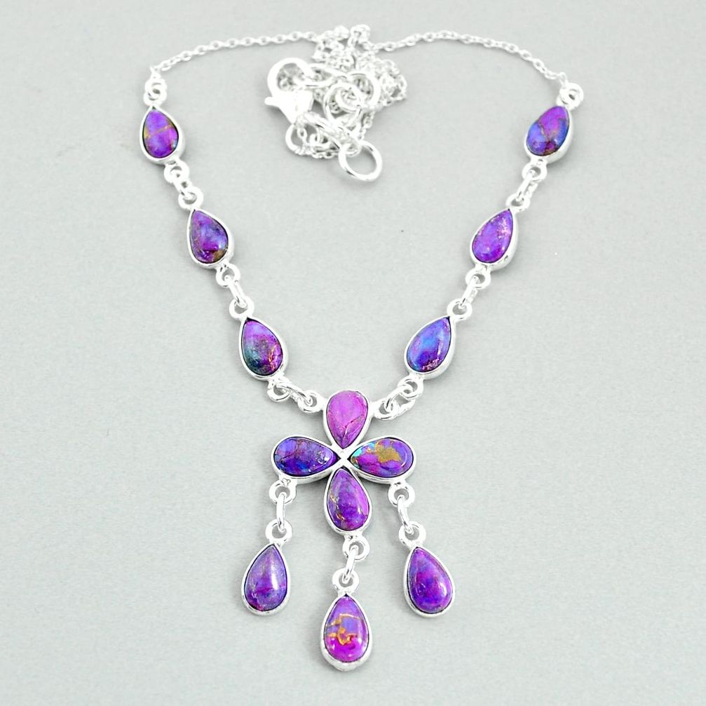 925 silver 19.99cts purple copper turquoise pear shape necklace t34104