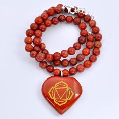 925 sterling silver 179.82cts root chakra jasper red heart beads necklace u89526