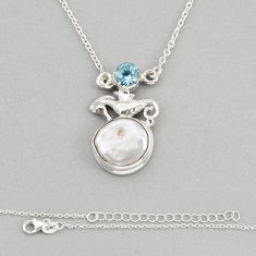 925 sterling silver 7.78cts seahorse natural white pearl topaz necklace y80653