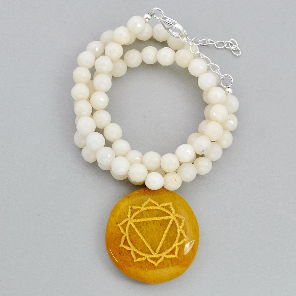 925 sterling silver solar plex chakra yellow calcite opal beads necklace u89780