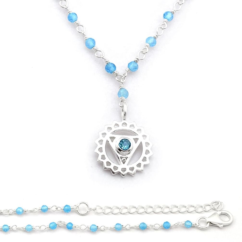 925 sterling silver throat chakra blue topaz beads necklace u65010