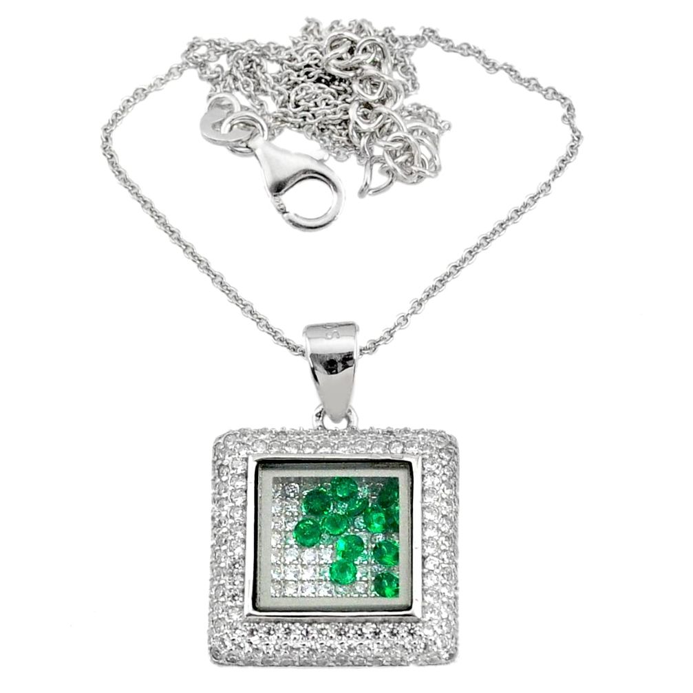 925 sterling silver 14.20cts white cubic zirconia green emerald necklace r73100