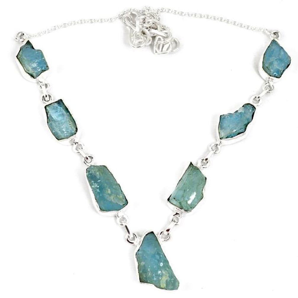 Natural aqua aquamarine rough druzy 925 sterling silver necklace jewelry j15961