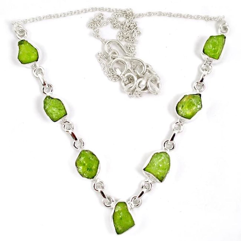 Natural green peridot rough druzy 925 sterling silver necklace j15968