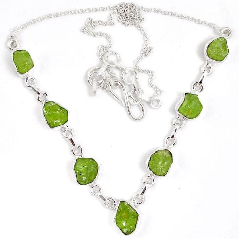 Natural green peridot rough druzy 925 sterling silver necklace j15970