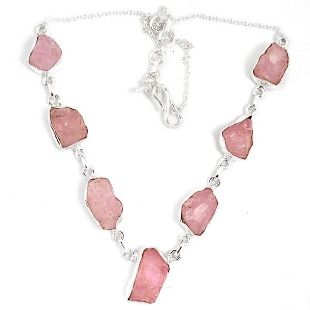 Natural pink kunzite rough fancy 925 sterling silver necklace jewelry j15978