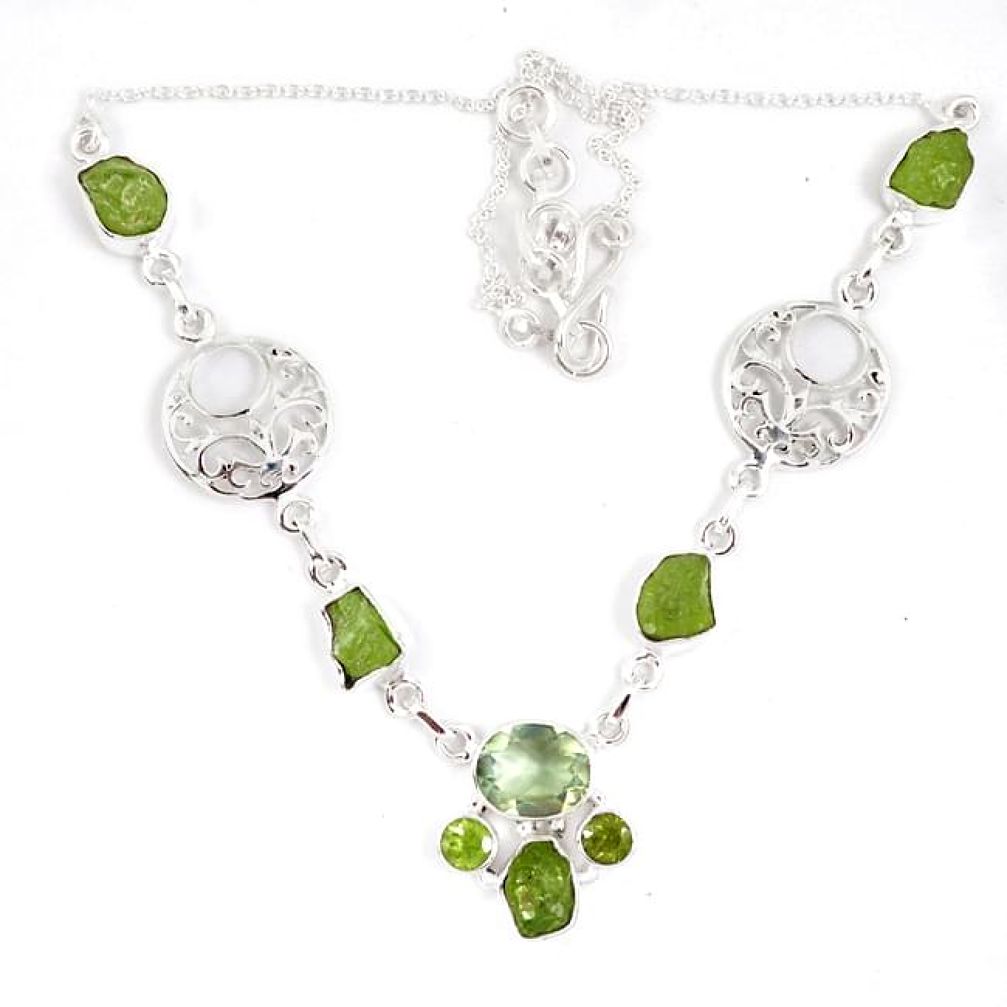 Green peridot rough druzy peridot 925 sterling silver necklace jewelry j15985