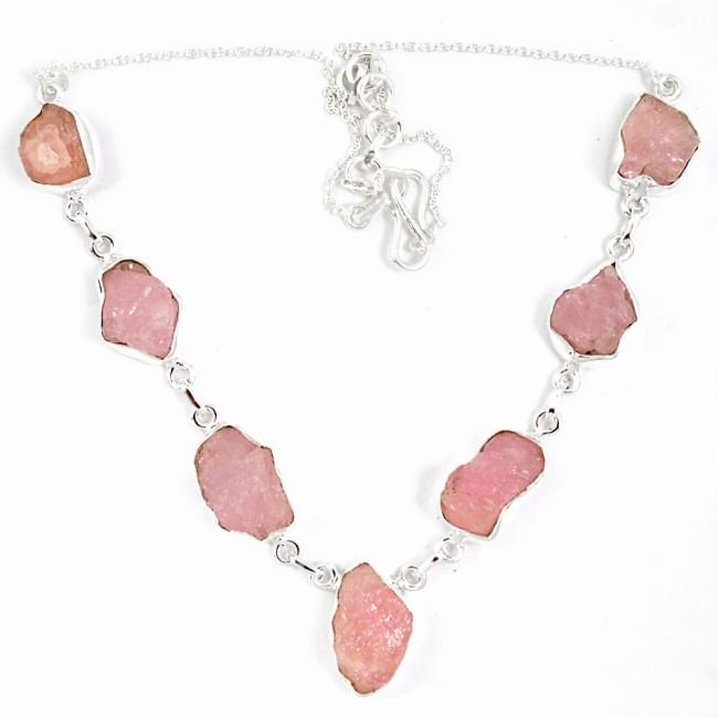 Natural pink kunzite rough 925 sterling silver necklace jewelry jewelry j15987