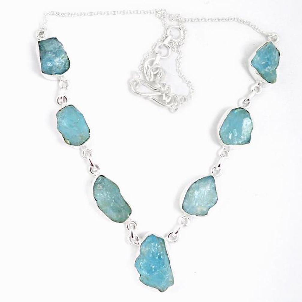 Natural aqua aquamarine rough druzy 925 sterling silver necklace jewelry j15998