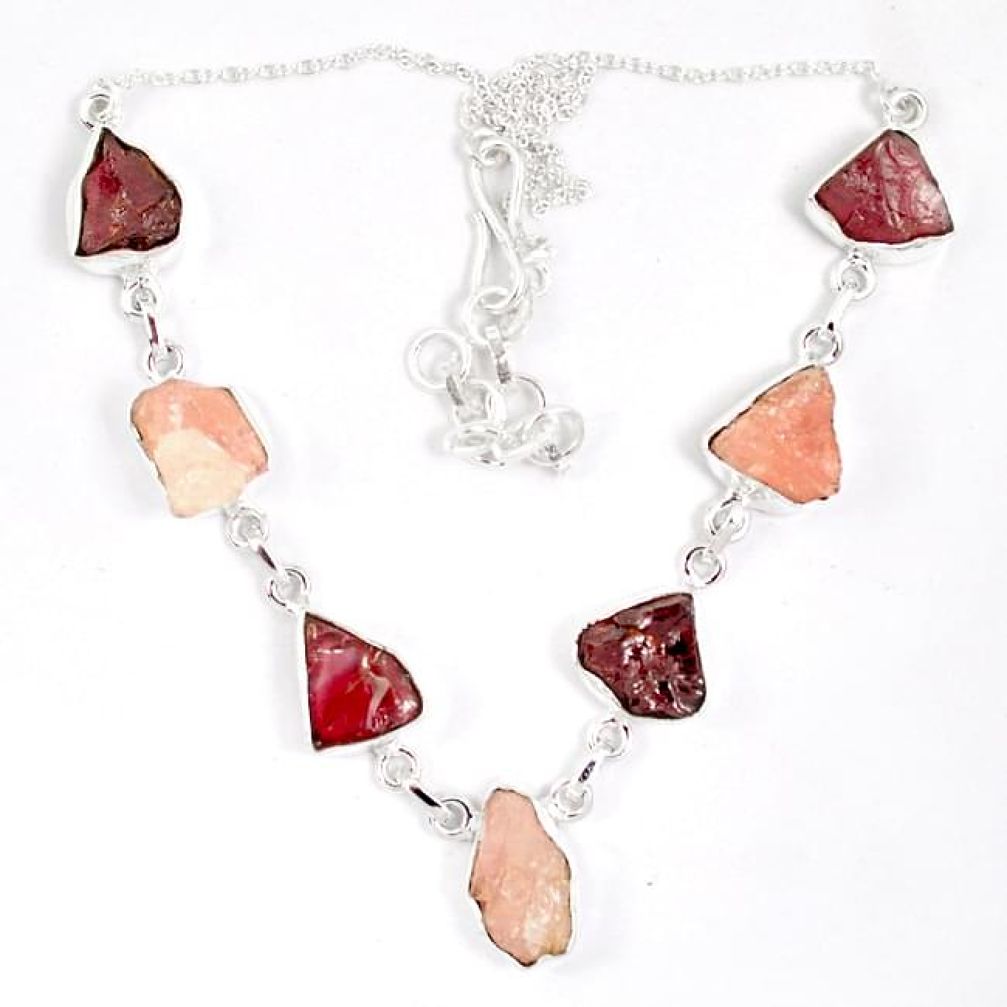 Natural pink tourmaline rough kunzite rough 925 sterling silver necklace j15999