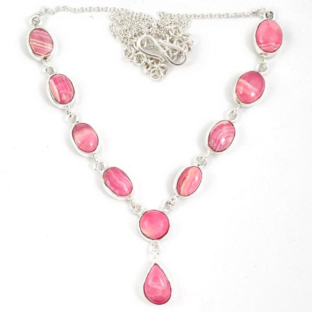 Natural pink rhodochrosite inca rose (argentina) 925 silver necklace j19374