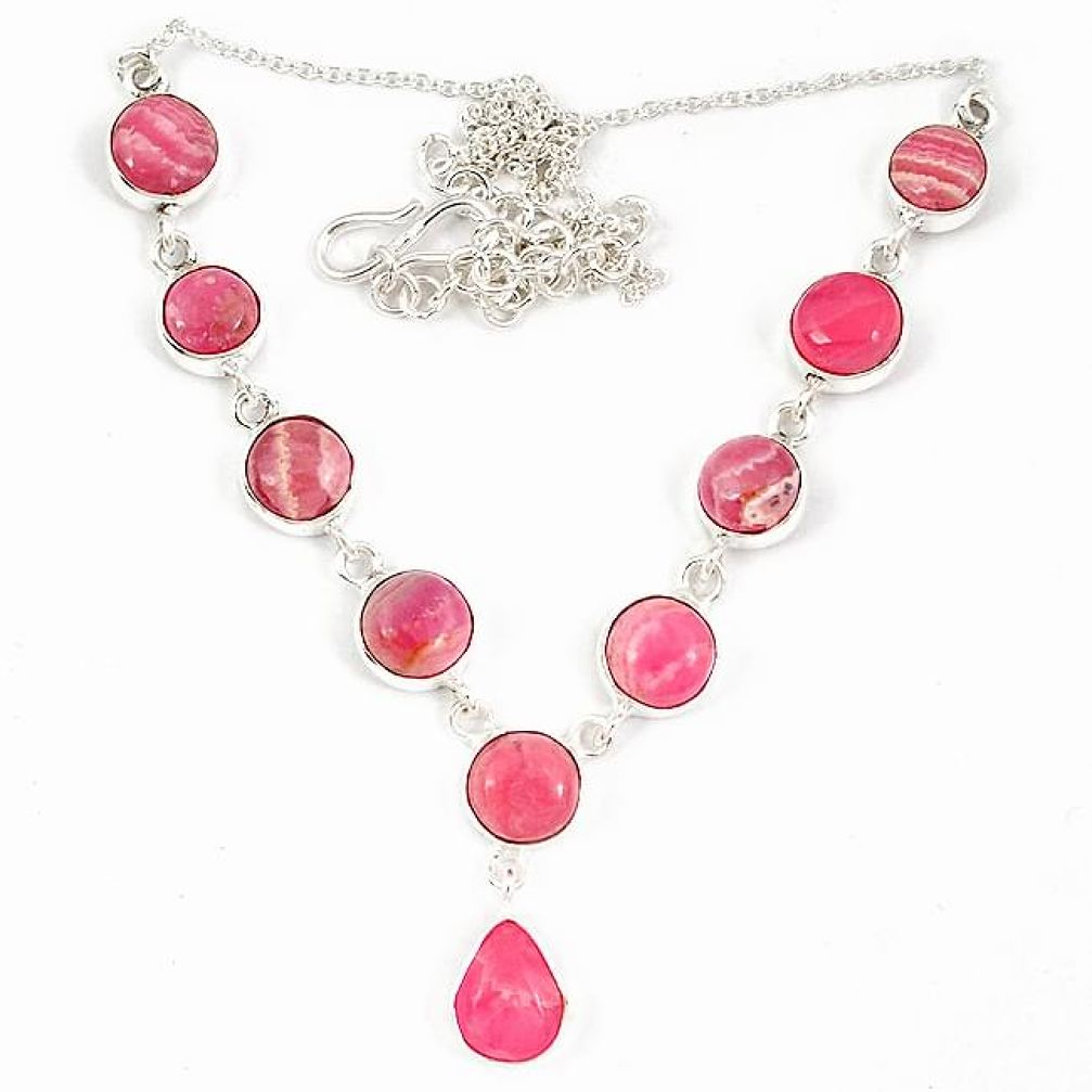 Natural pink rhodochrosite inca rose (argentina) 925 silver necklace j19375