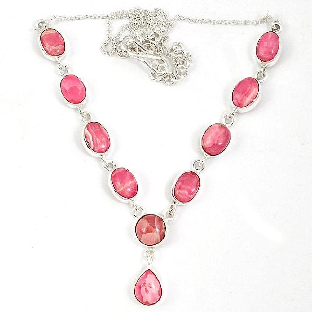 Pink rhodochrosite inca rose (argentina) 925 sterling silver necklace j19377