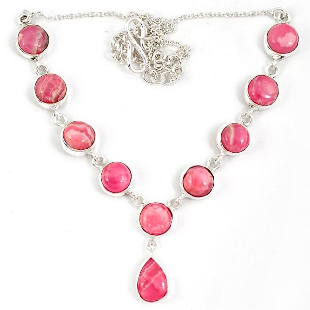 Natural pink rhodochrosite inca rose (argentina) 925 silver necklace j19379