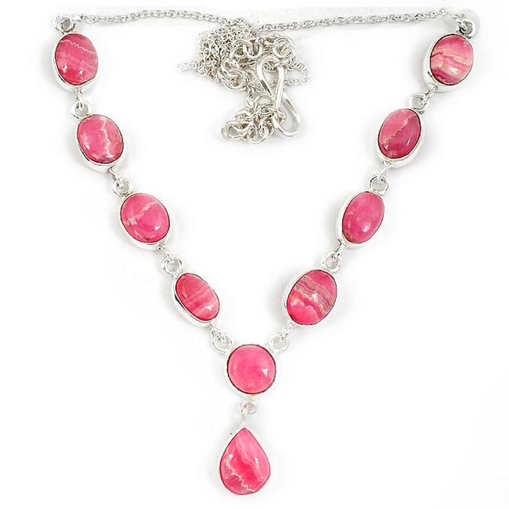 925 silver natural pink rhodochrosite inca rose (argentina) necklace j19380