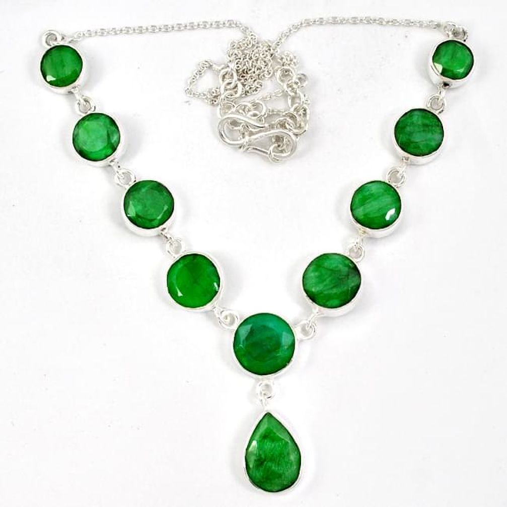 Green emerald quartz pear round 925 sterling silver necklace jewelry j19394