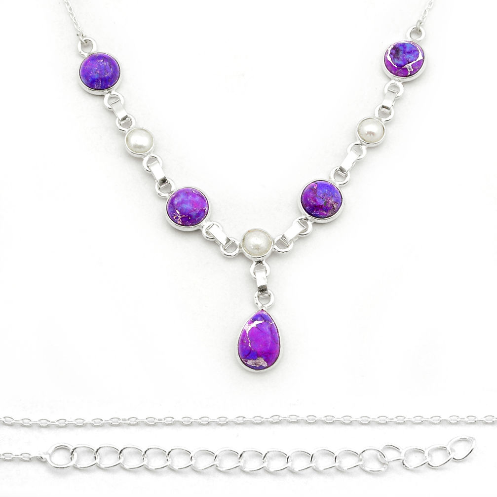 12.00cts purple copper turquoise pearl 925 sterling silver necklace jewelry