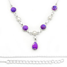 12.00cts purple copper turquoise pearl 925 sterling silver necklace jewelry