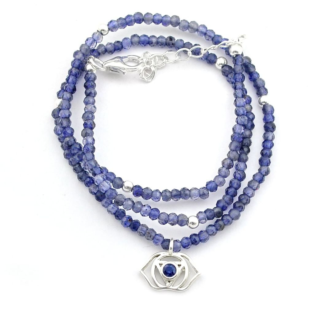 22.00cts natural blue iolite 925 sterling silver THIRD EYE CHAKRA necklace