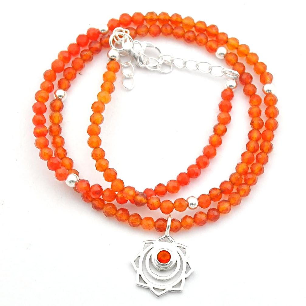 26.00cts natural orange cornelian (carnelian) 925 silver SACRAL CHAKRA necklace