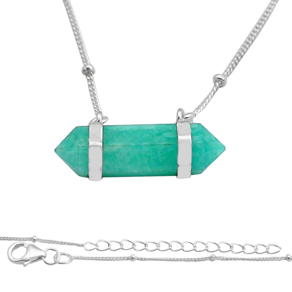 8.00cts natural green amazonite (hope stone) 925 sterling silver necklace