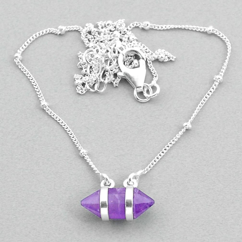 4.61cts amethyst 925 silver healing double pointer handmade necklace t34085