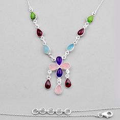 Amethyst copper turquoise chalcedony garnet rose quartz silver necklace n28224