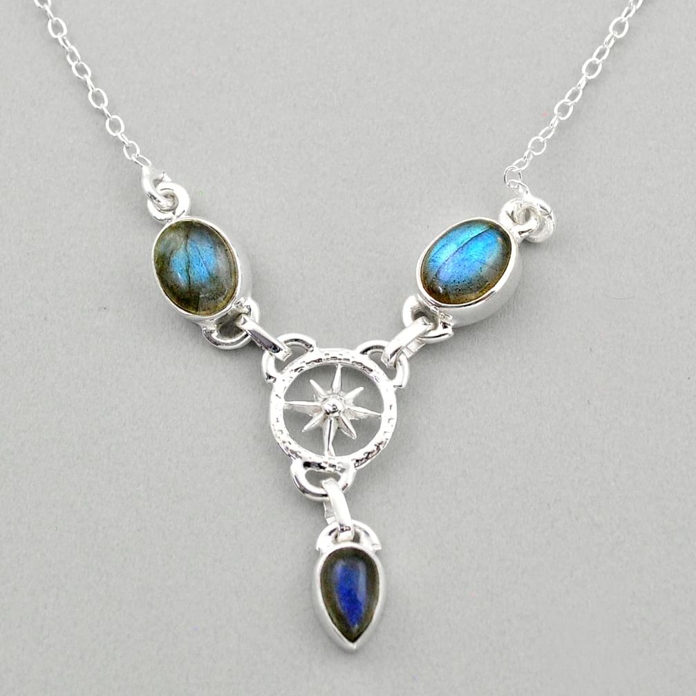 8.44cts amulet star natural blue labradorite 925 sterling silver necklace t89580
