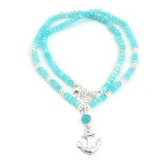 40.77cts anchor charm aqua chalcedony quartz 925 silver beads necklace u30110