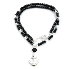 46.49cts anchor charm black onyx spinel 925 silver beads necklace u30118