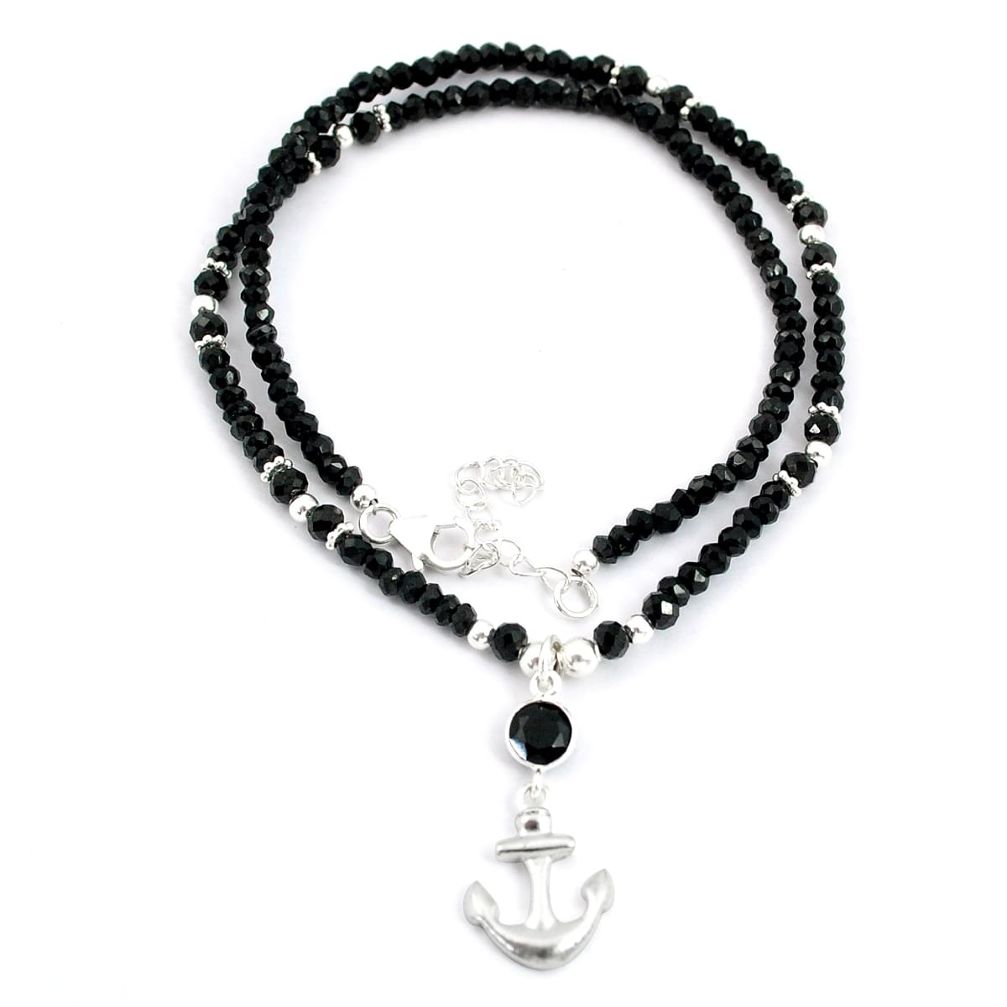33.61cts anchor charm black onyx spinel fancy 925 silver beads necklace u30135