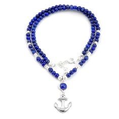 39.41cts anchor charm blue lapis lazuli 925 silver beads necklace u30102