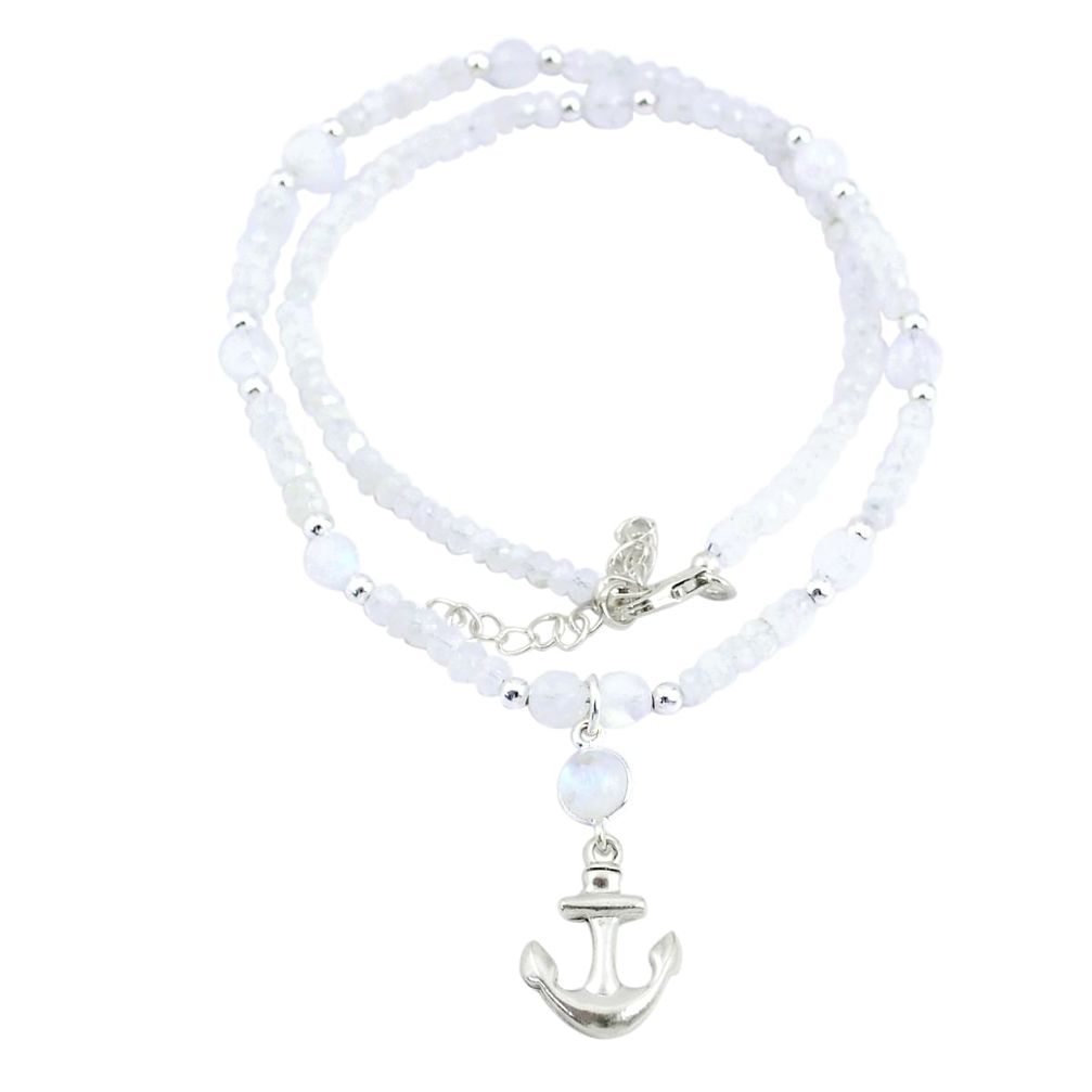 36.45cts anchor charm rainbow moonstone quartz 925 silver beads necklace u30112