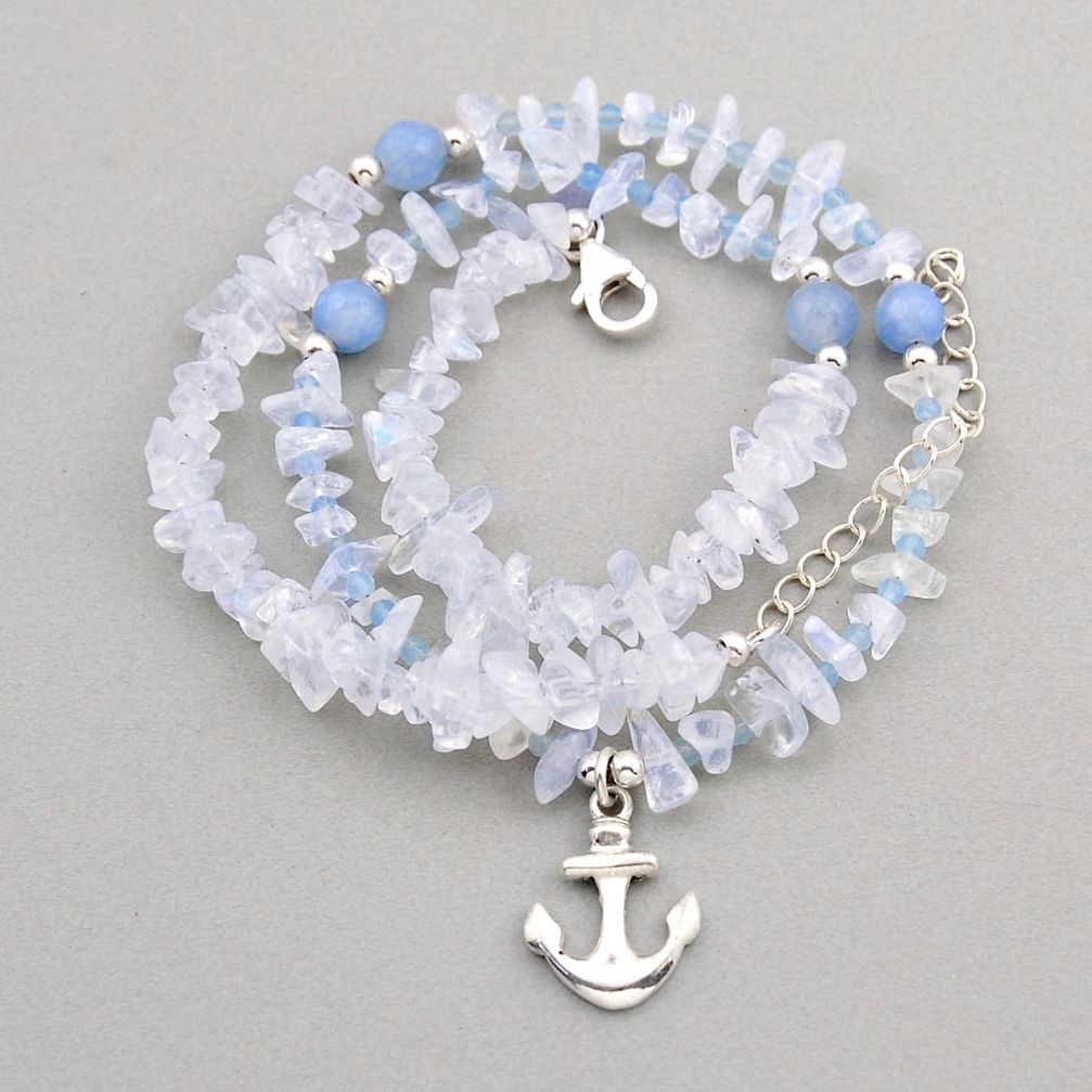 60.45cts anchor moonstone slice rough beads chalcedony silver necklace y92240