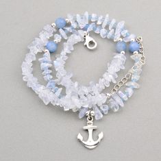 60.45cts anchor moonstone slice rough beads chalcedony silver necklace y92240