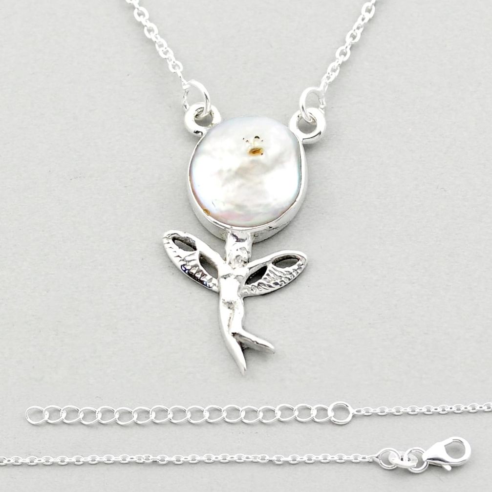 6.48cts angel wing fairy sea life natural white pearl 925 sterling silver necklace u14401