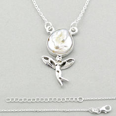 6.31cts angel wing fairy natural white pearl 925 sterling silver necklace u14406