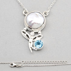 9.67cts angel wing fairy natural white pearl topaz 925 silver necklace y86998