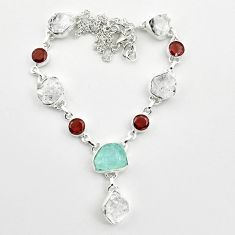 58.99cts aquamarine rough herkimer diamond garnet 925 silver necklace t58968