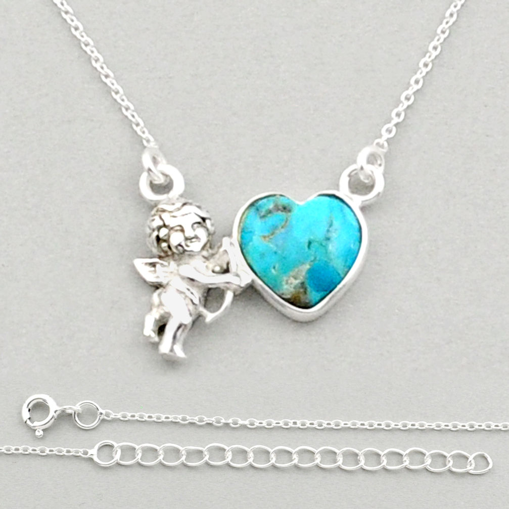 4.52cts baby angel blue arizona mohave turquoise 925 silver necklace u15839