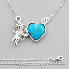 4.89cts baby angel natural  turquoise heart 925 silver necklace y87007