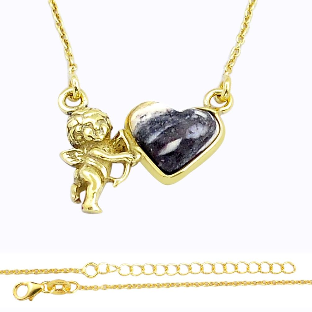4.82cts baby angel wild horse magnesite 925 silver gold polished necklace jewelry u55961