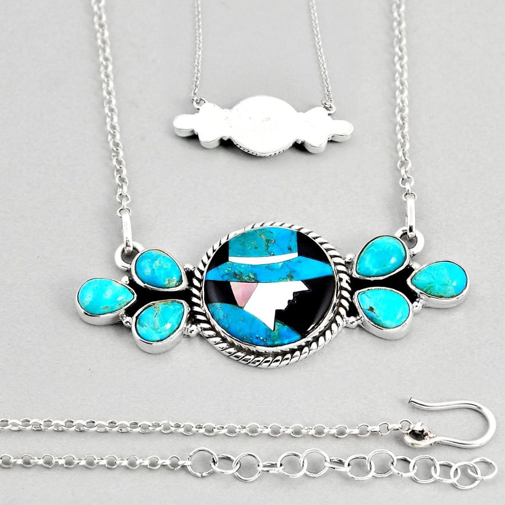 20.43cts back close chrysocolla pearl onyx 925 silver necklace jewelry c31326