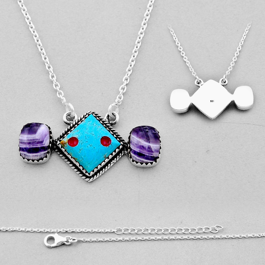 16.90cts back closed arizona mohave turquoise amethyst silver necklace n53313