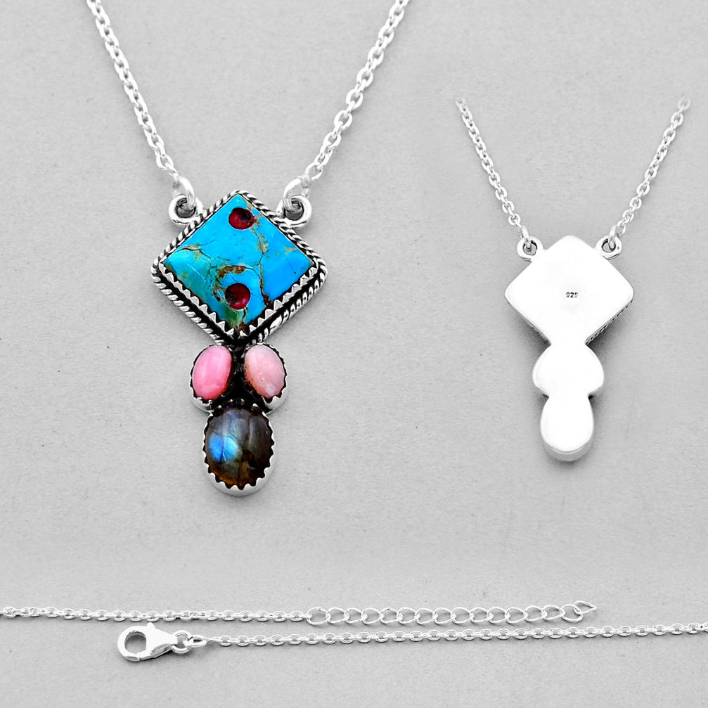 Back closed arizona mohave turquoise labradorite opal 925 silver necklace n53314