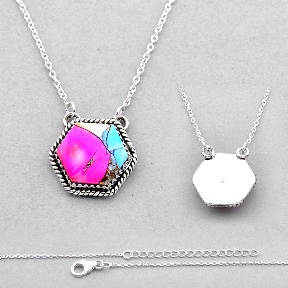 8.46cts back closed cotton candy turquoise hexagon 925 silver necklace n53058