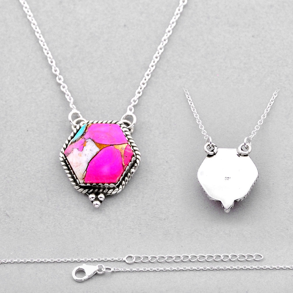 9.10cts back closed cotton candy turquoise hexagon 925 silver necklace n53059