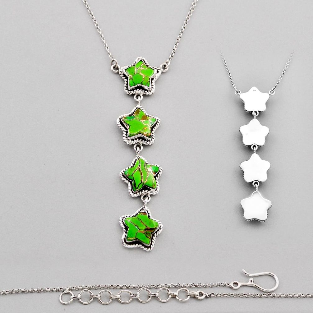 32.35cts back closed green copper turquoise fancy silver star necklace c34656